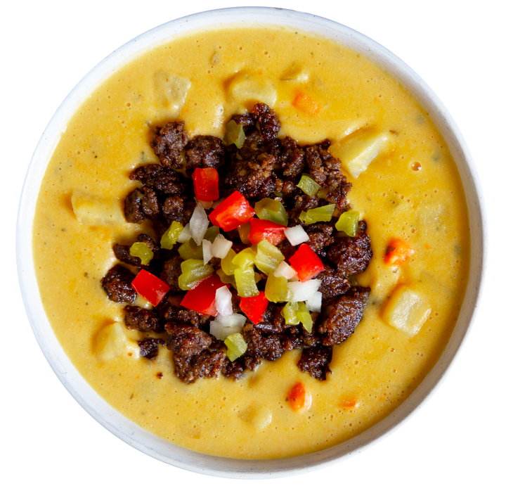 Plant-Based Vegan Vegetarian Cheeseburger Chowder in Des Moines, Iowa