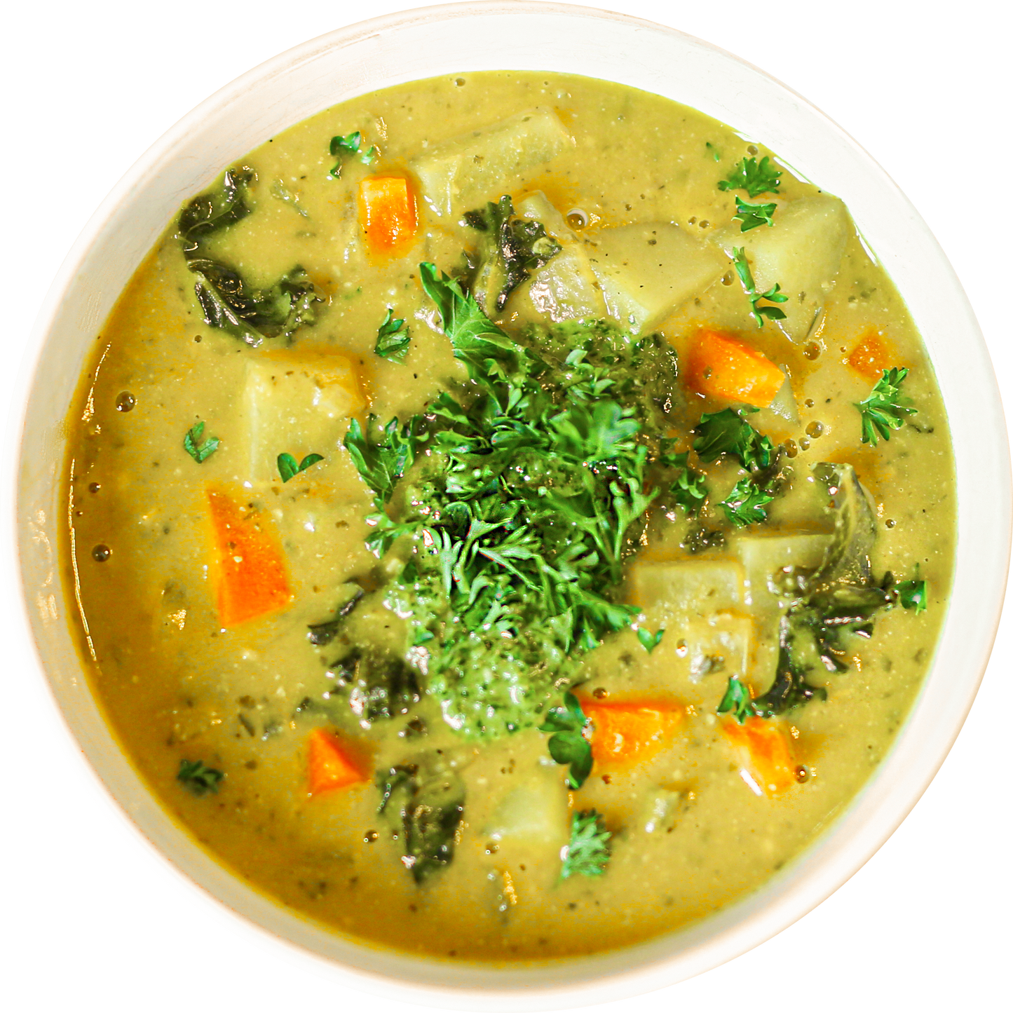 Vegan Cheesy Pesto Soup in Des Moines, Iowa