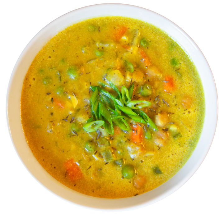 vegan chickpea pot pie soup in Des Moines, Iowa
