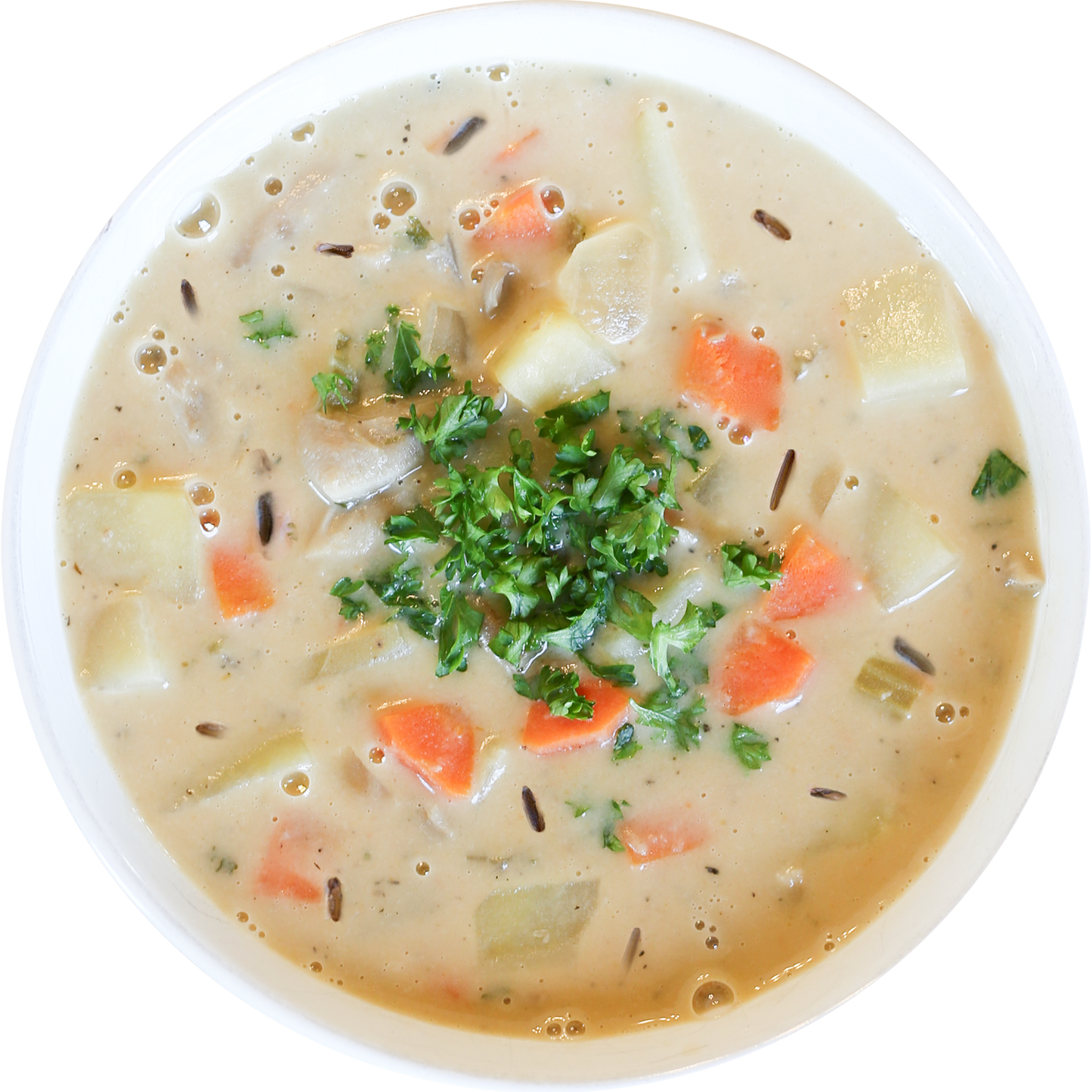 Vegan Creamy Mushroom Potato Soup with Wild Rice in Des Moines, Iowa