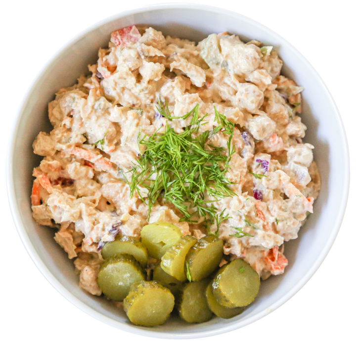 vegan dill pickle chickpea salad in Des Moines, Iowa