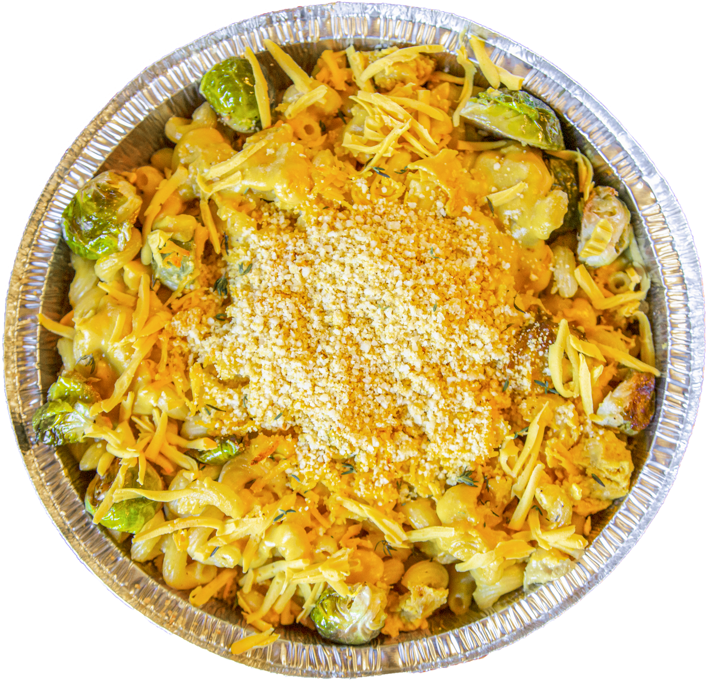 vegan Thanksgiving mac and cheese with brussels sprouts in Des Moines, Iowa