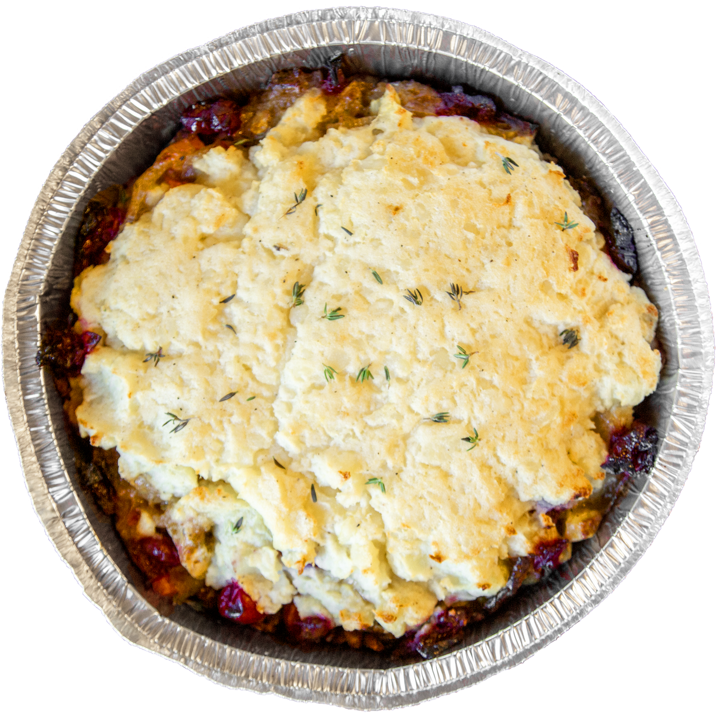 Vegan Shepherd's Pie with cranberries and mashed potatoes in Des Moines, Iowa