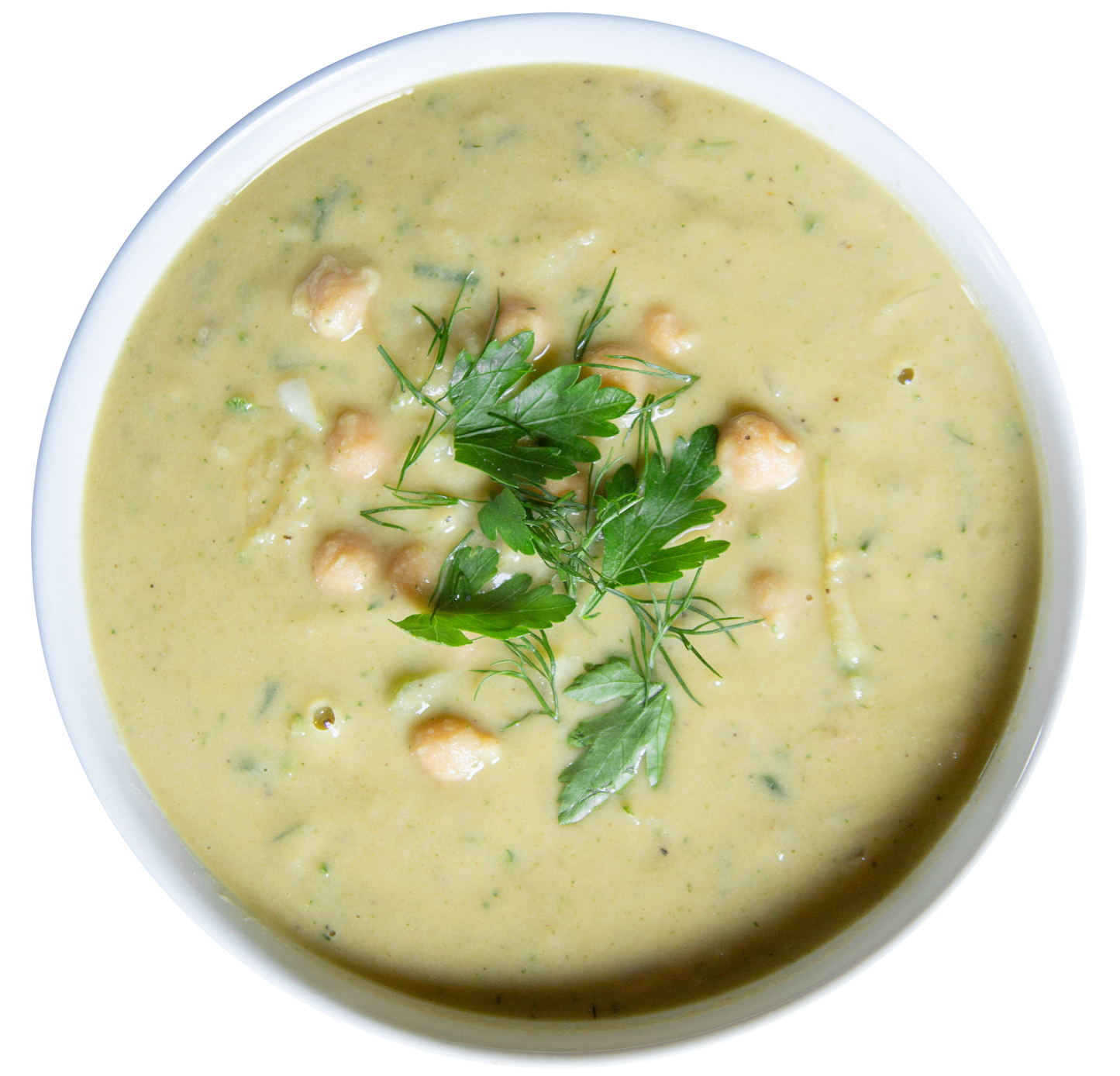 vegan chickpea herb soup in Des Moines, Iowa