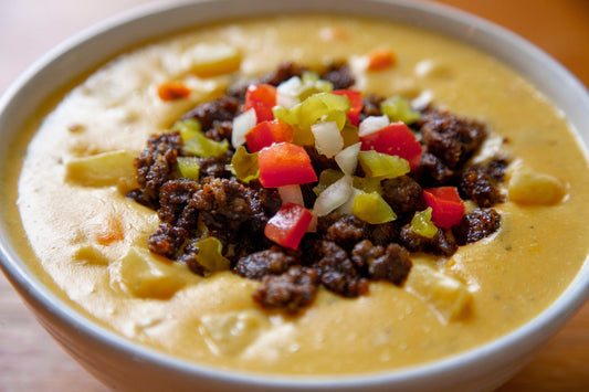 Vegan Cheeseburger Chowder in Des Moines, Iowa