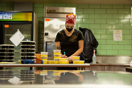 Chef Madeline Krantz working at New World Kitchen in Des Moines, Iowa