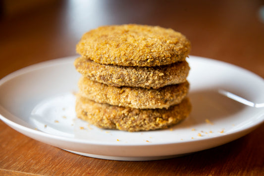 A stack of vegan Crispy Chickpea Patties in Des Moines, Iowa