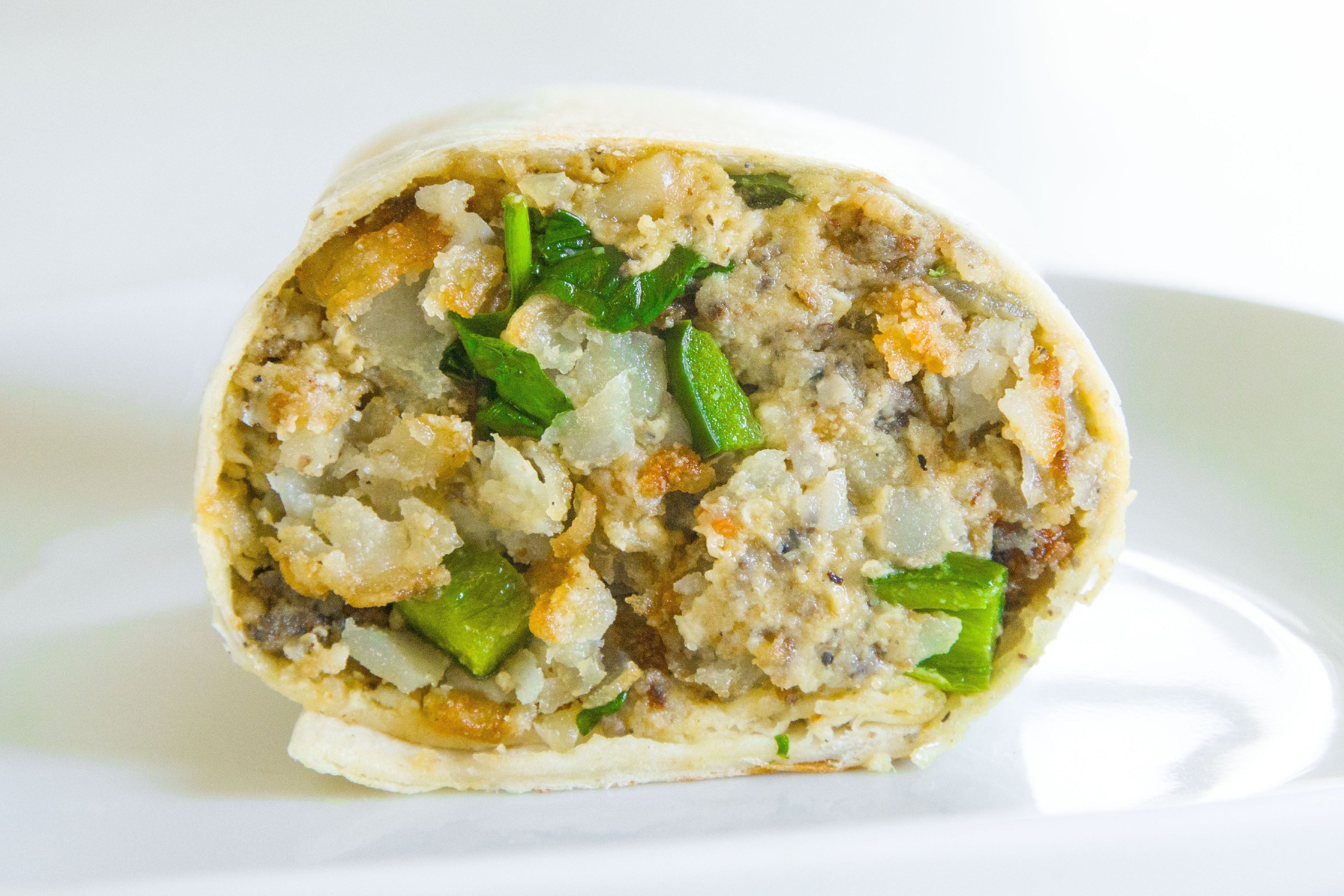 A vegan breakfast burrito in Des Moines, Iowa
