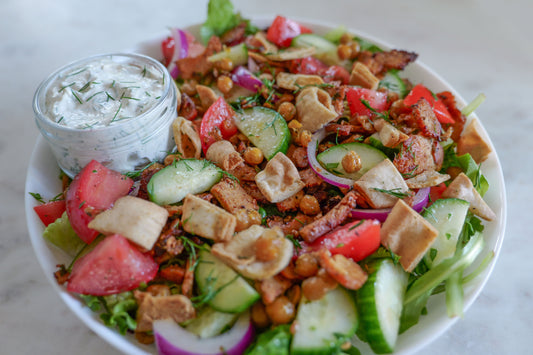Gluten-free tofu gyro salad in Des Moines, Iowa