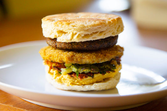 Vegan Egg Sausage Biscuit Sandwich in Des Moines, Iowa