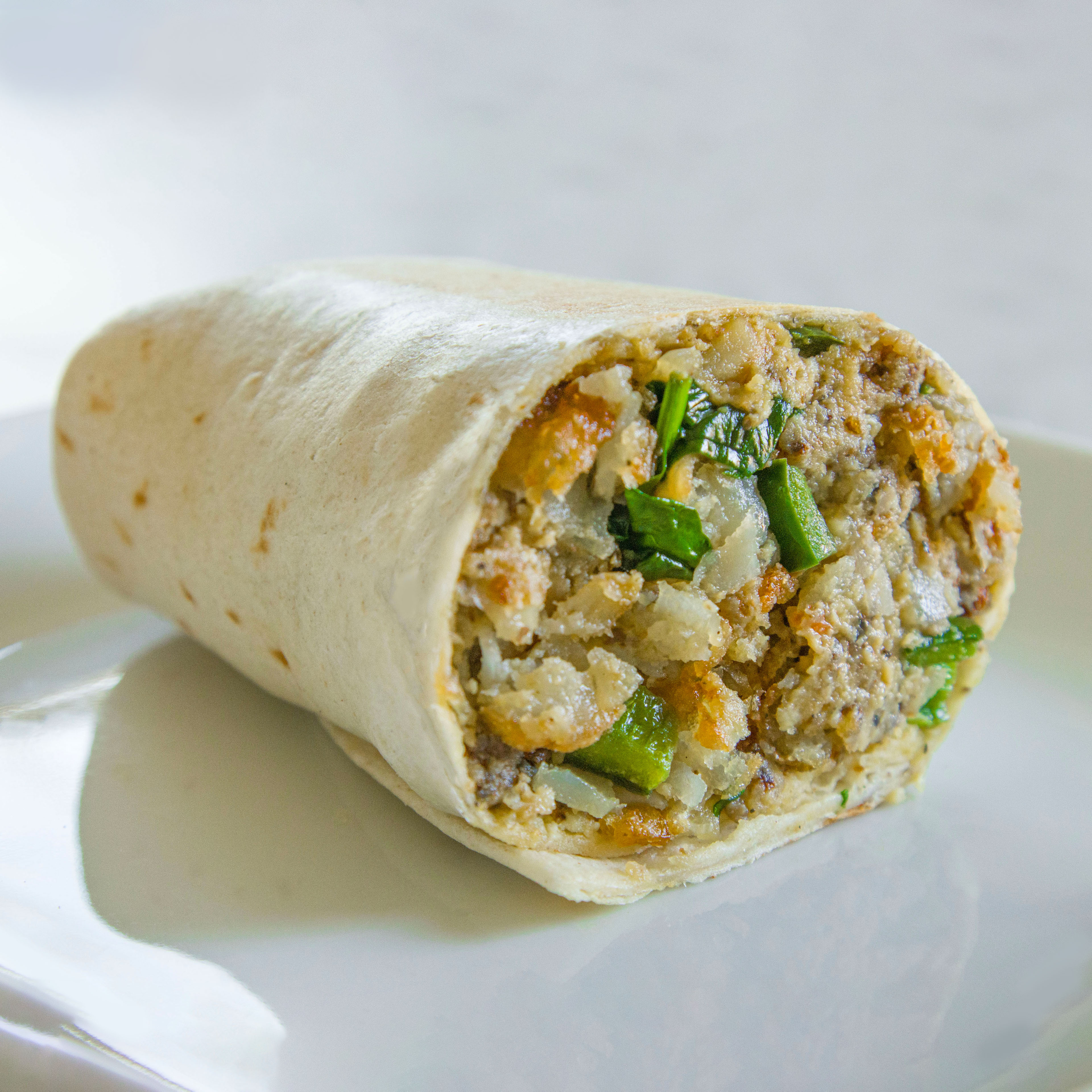 Vegan Tater Tot & Gravy Breakfast Burrito in Des Moines, Iowa