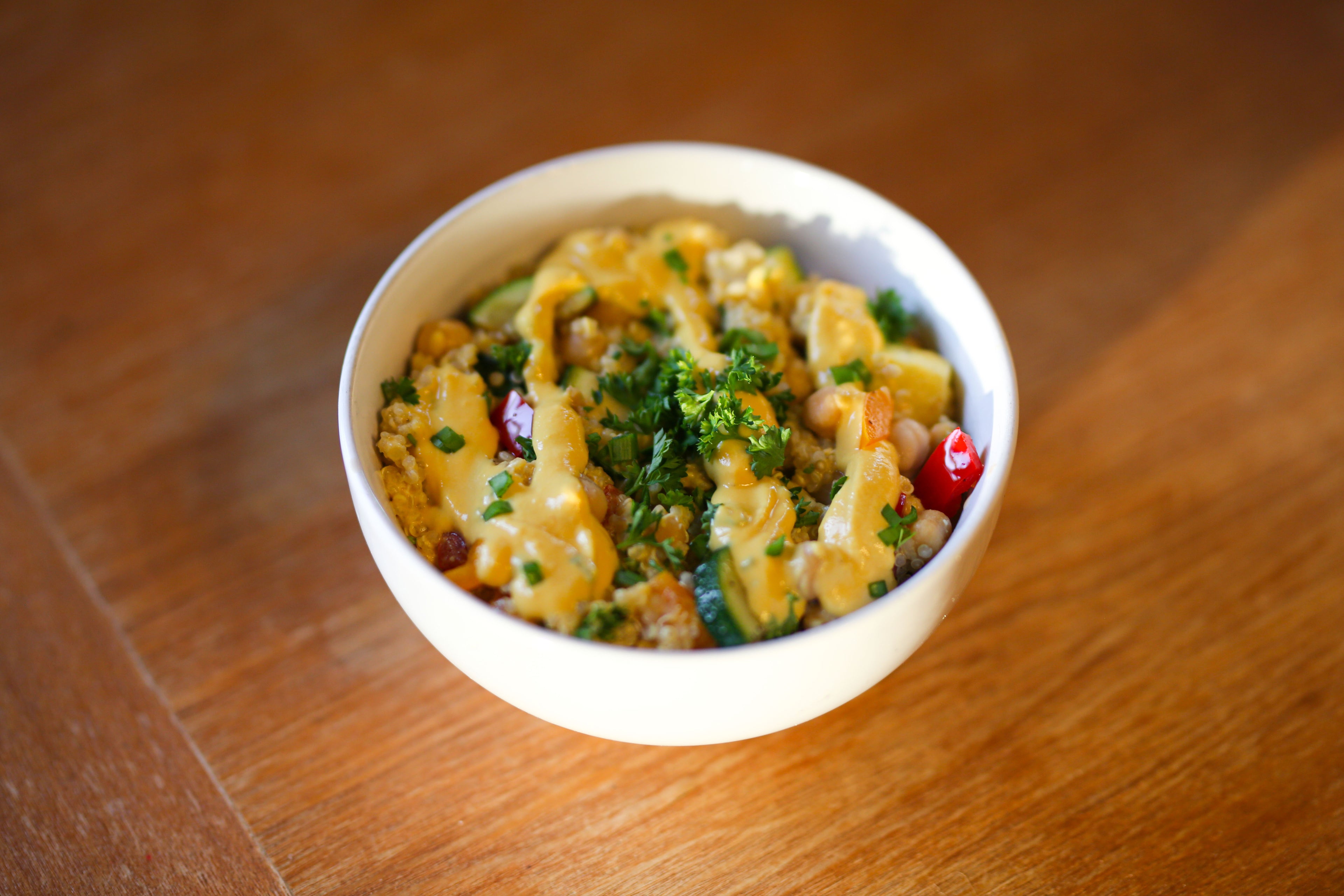Vegan Cheesy Quinoa Scramble in Des Moines, Iowa