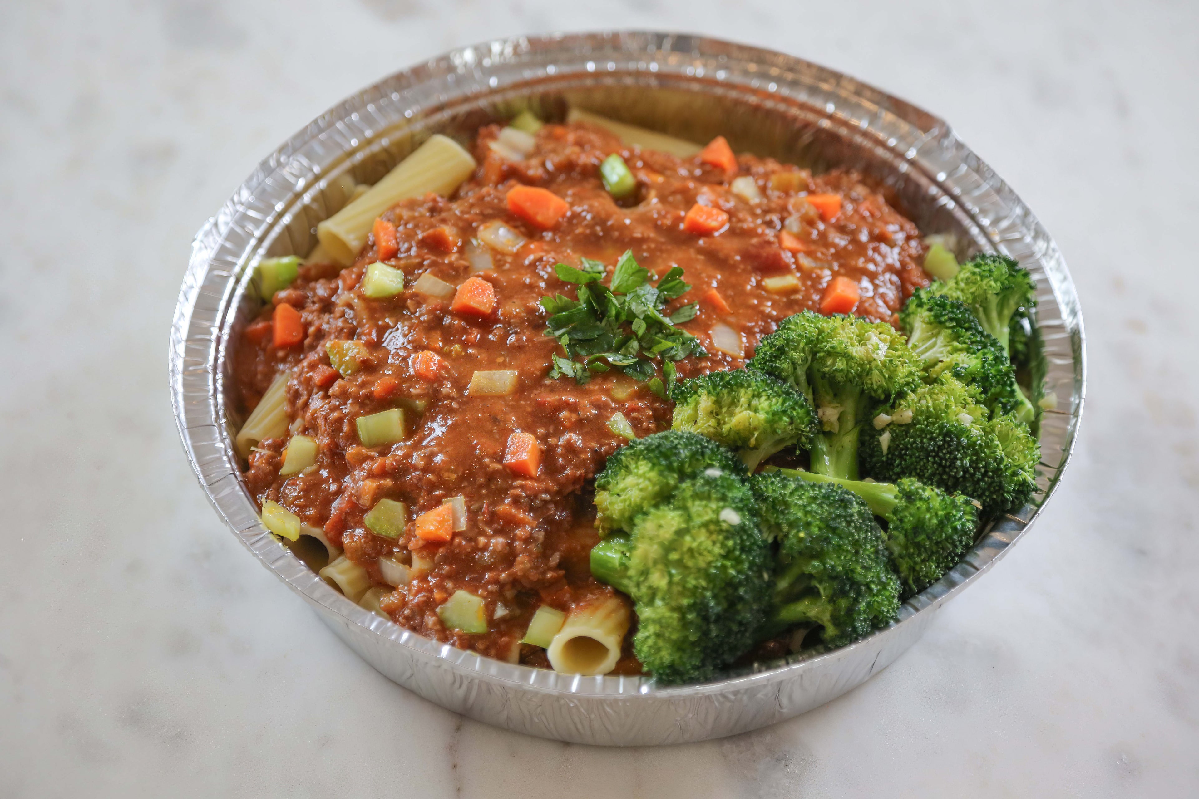 Rigatoni Bolognese with Roasted Broccoli in Des Moines, Iowa