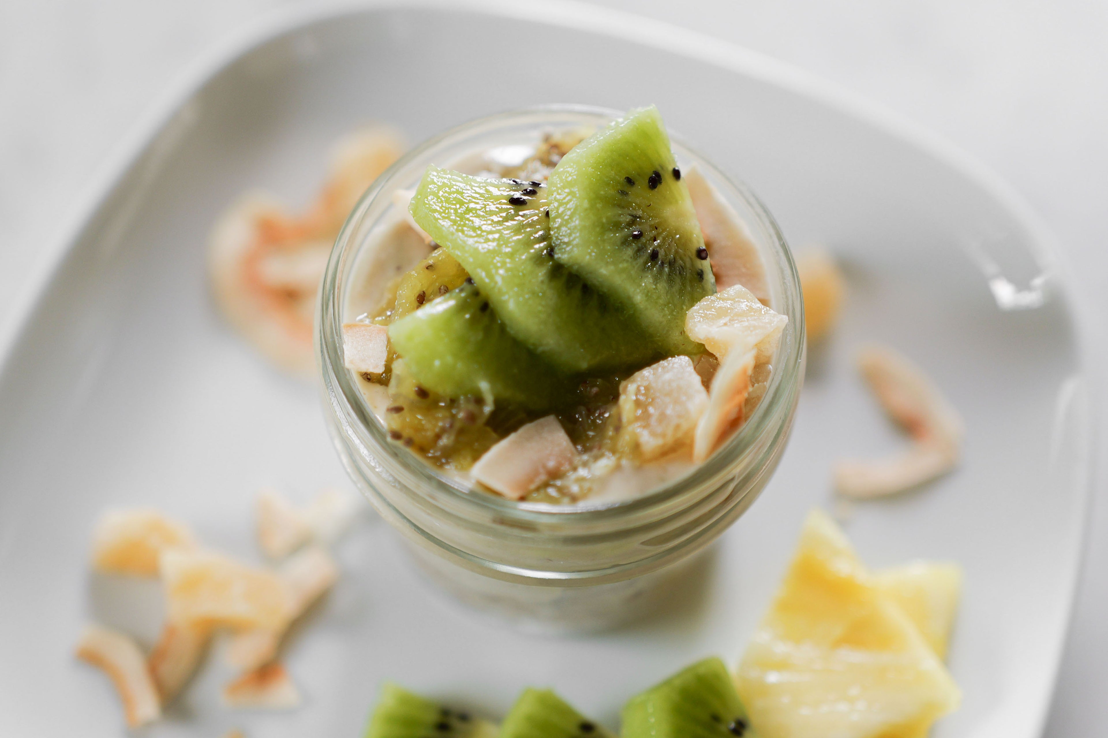 vegan protein cup with kiwi and coconut in Des Moines, Iowa