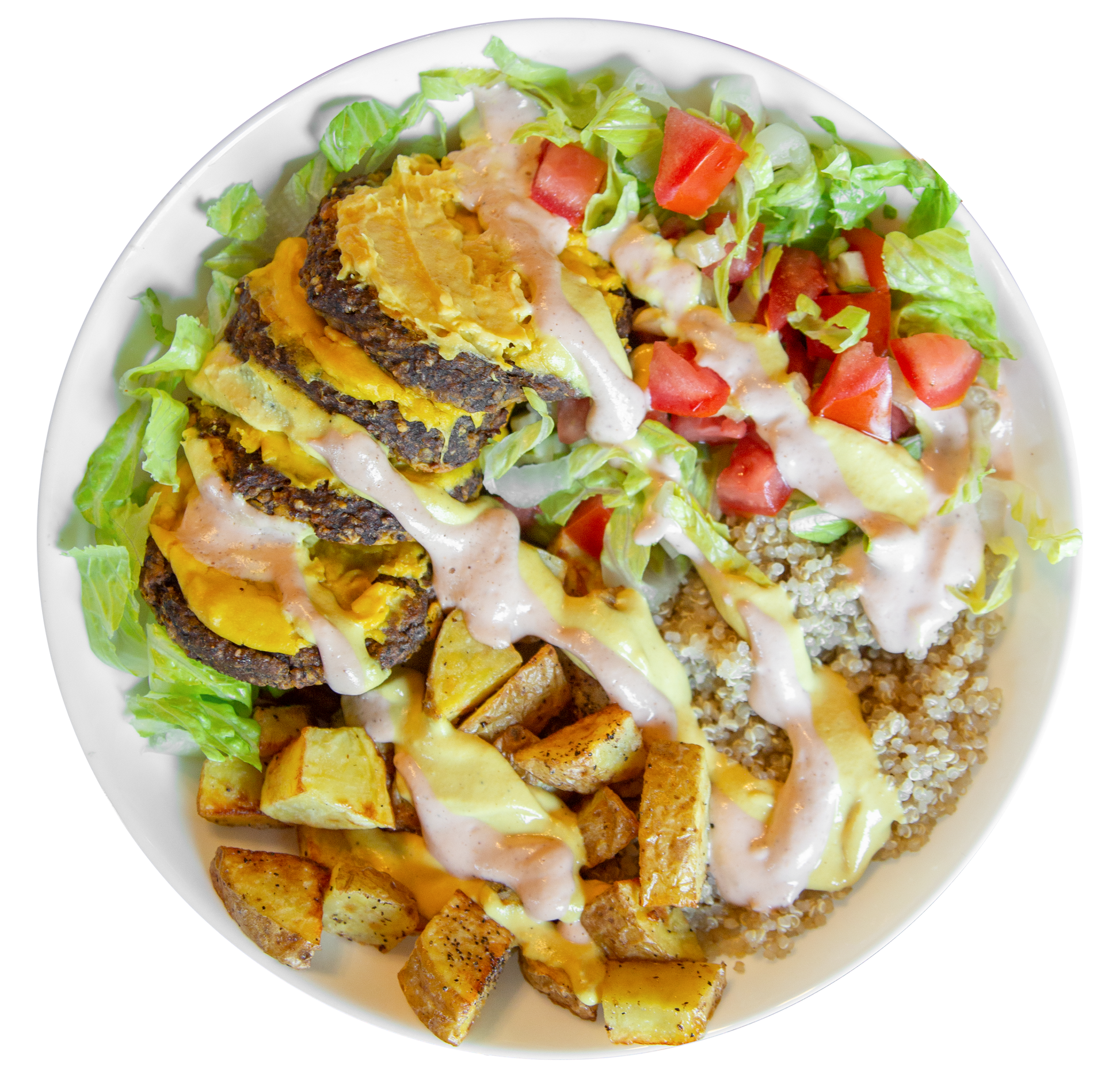 vegan cheese burger salad bowl in Des Moines, Iowa
