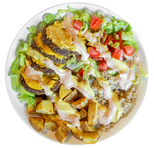 vegan cheese burger salad bowl in Des Moines, Iowa