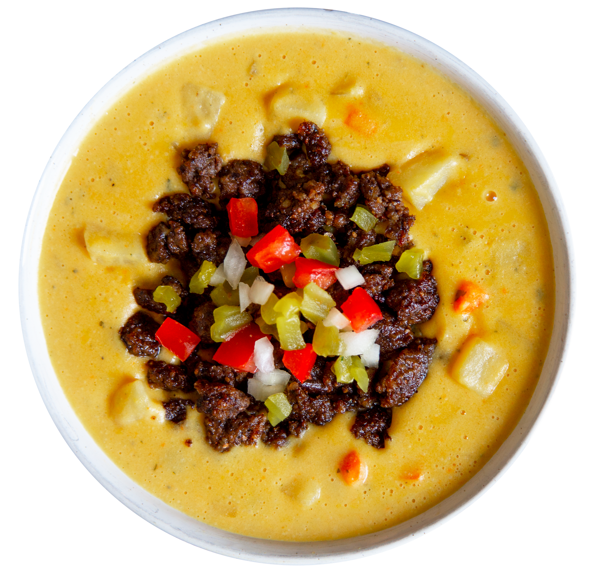 Plant-Based Vegan Vegetarian Cheeseburger Chowder in Des Moines, Iowa