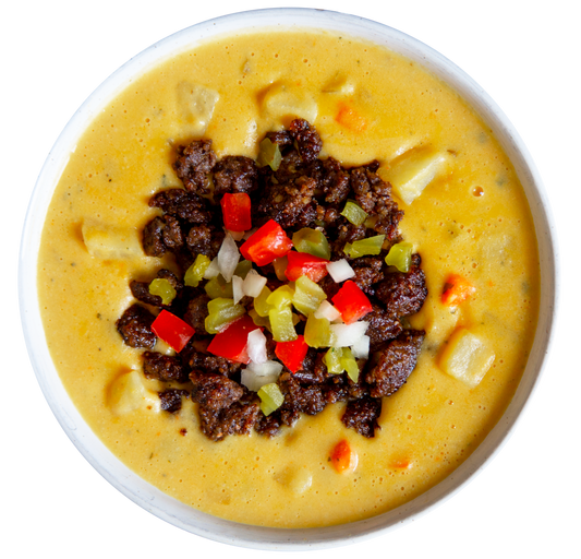 Plant-Based Vegan Vegetarian Cheeseburger Chowder in Des Moines, Iowa