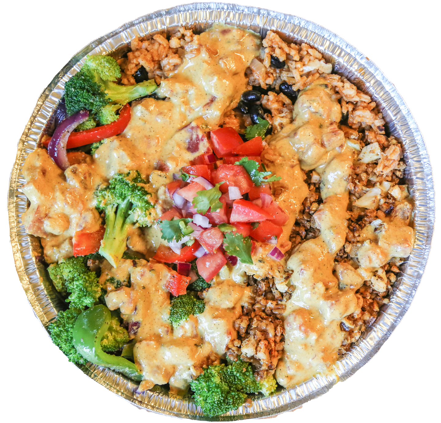 vegan cheesy fajita bowl in Des Moines, Iowa