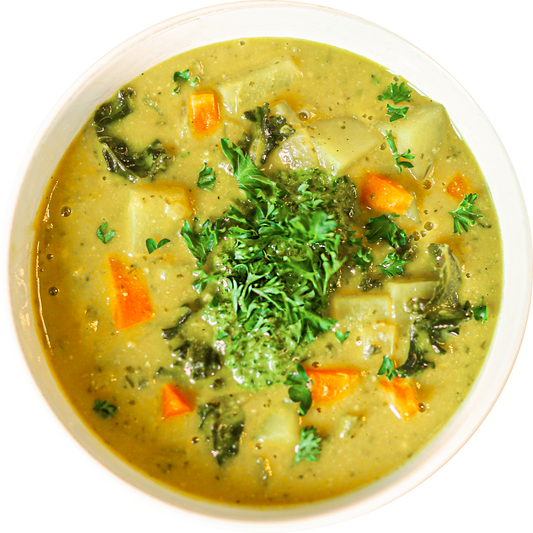 Vegan Cheesy Pesto Soup in Des Moines, Iowa