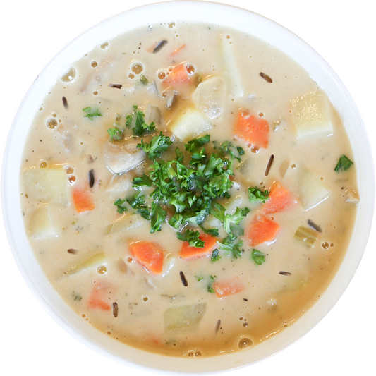 Vegan Creamy Mushroom Potato Soup with Wild Rice in Des Moines, Iowa