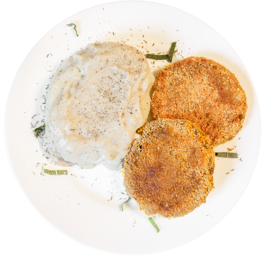 vegan Thanksgiving crispy chickpea patties and dairy-free gravy in Des Moines, Iowa