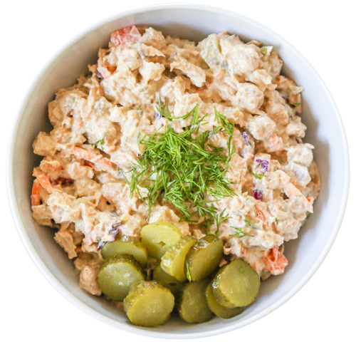 vegan dill pickle chickpea salad in Des Moines, Iowa