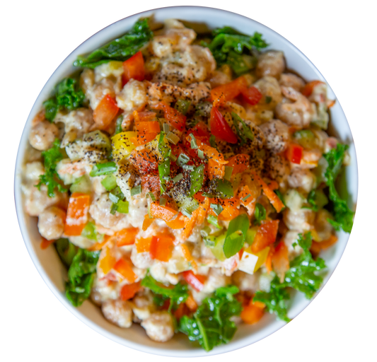 vegan chickpea party dip with red and orange peppers and kale in Des Moines, Iowa