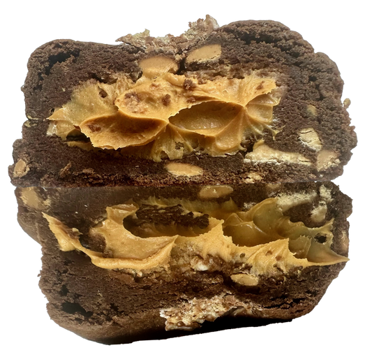 Chocolate Puppy Chow Cookie stuffed with Peanut Butter from Oh High Cookies