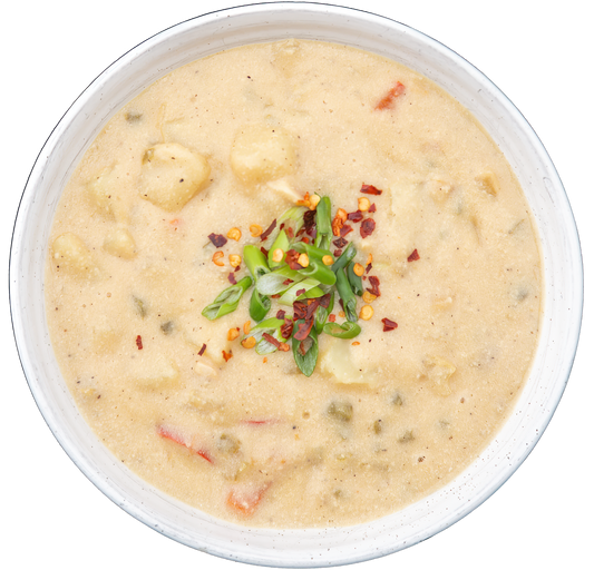 Plant-based dairy-free vegan vegetarian Potato Pepperjack Soup in Des Moines, Iowa