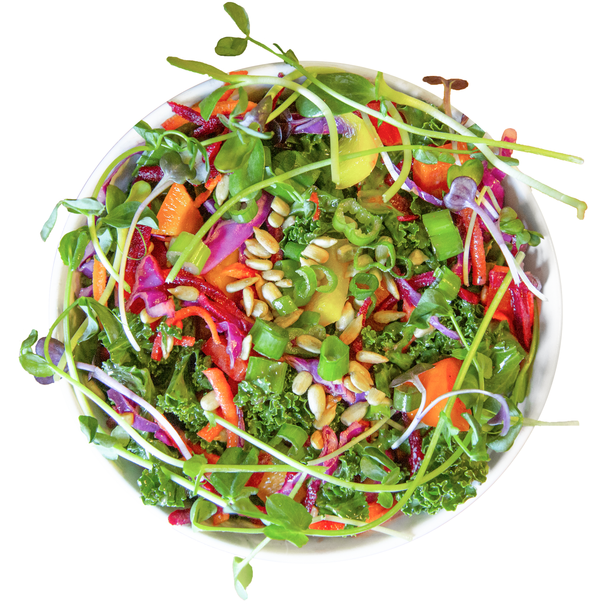 vegan rainbow kale salad in Des Moines, Iowa