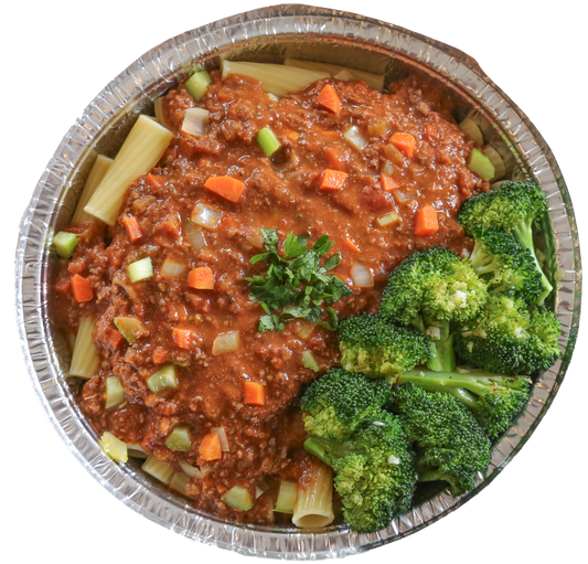 Rigatoni Bolognese with Roasted Broccoli