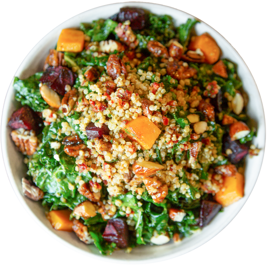 Vegan plant-based Root Vegetable Kale Salad in Des Moines, Iowa