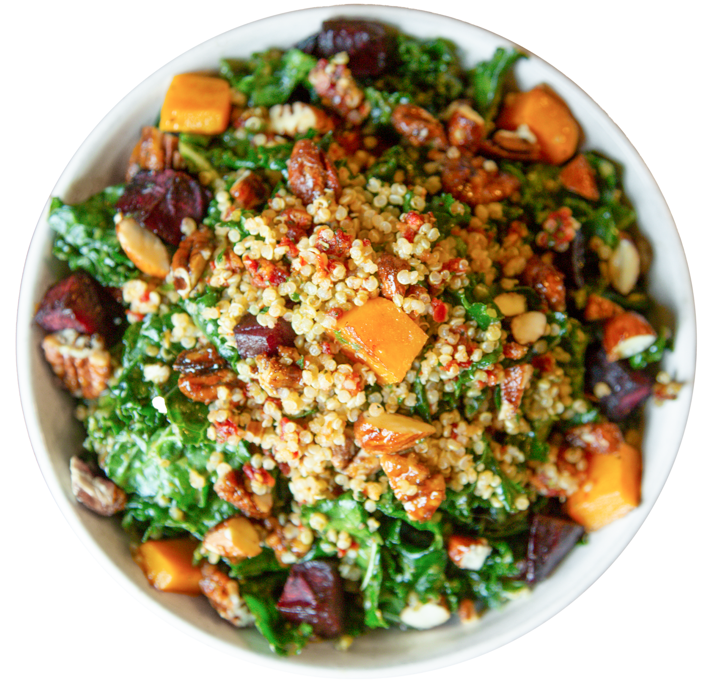 Vegan plant-based Root Vegetable Kale Salad in Des Moines, Iowa