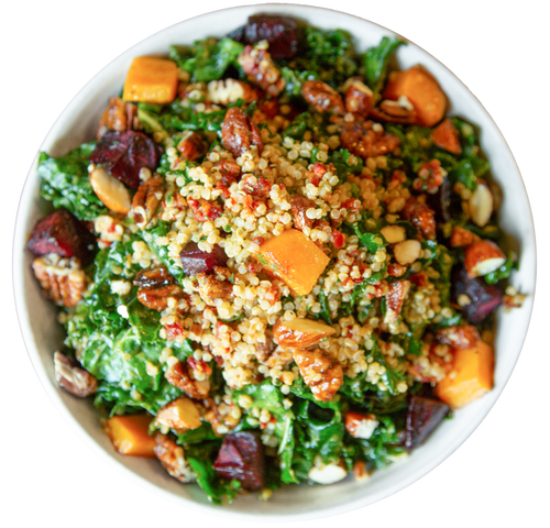 Vegan plant-based Root Vegetable Kale Salad in Des Moines, Iowa
