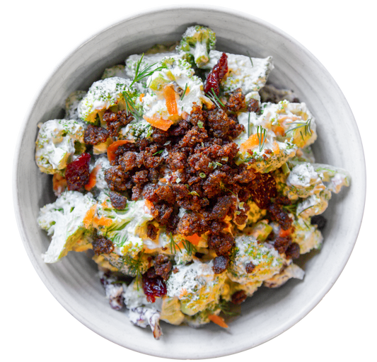 Plant-based, vegan, vegetarian smoky broccoli ranch salad in Des Moines, Iowa