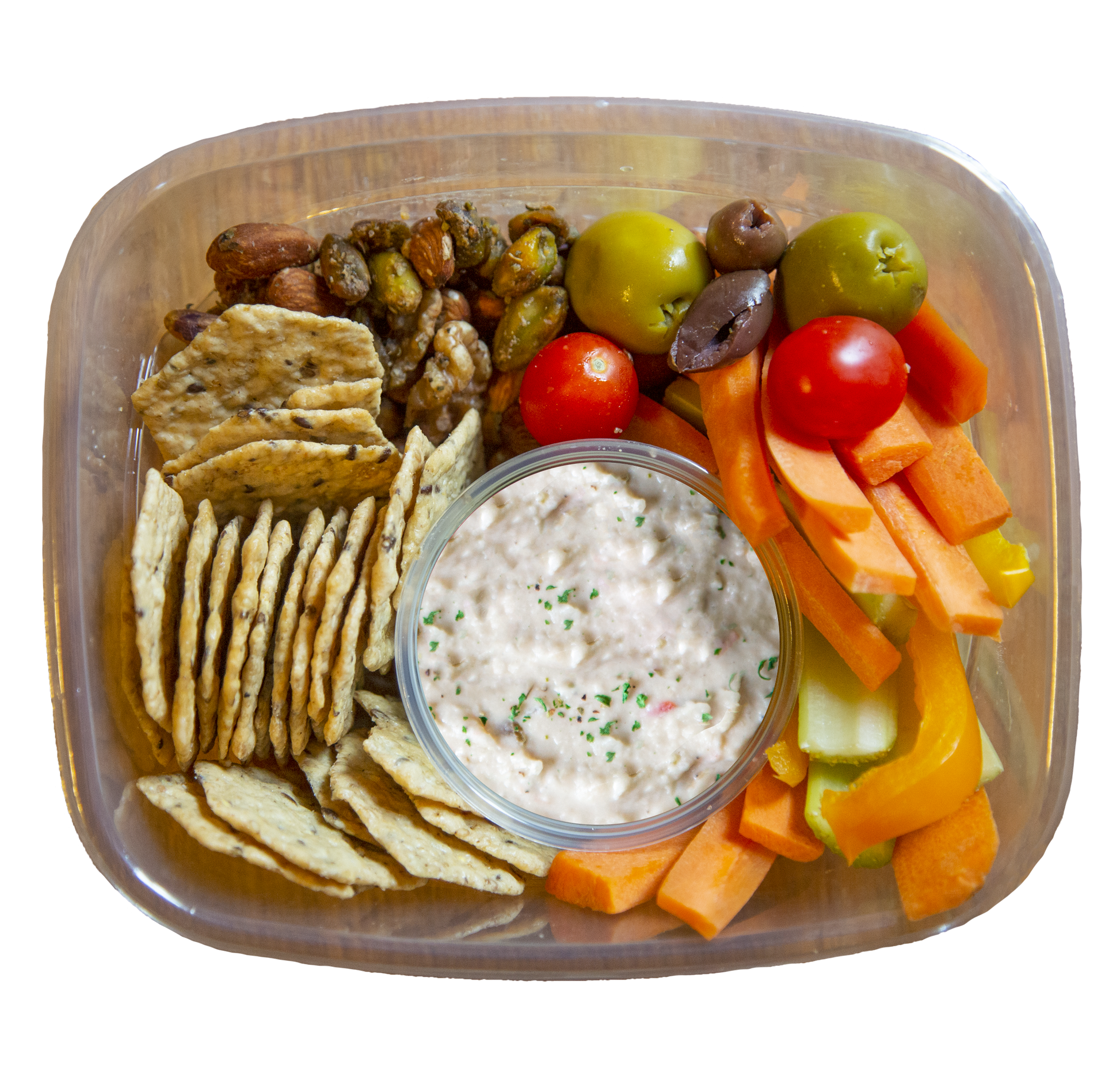 vegan snack box with giardiniera hummus in Des Moines, Iowa