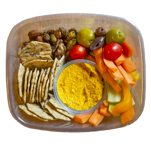 vegan snack box with golden beet hummus in Des Moines, Iowa