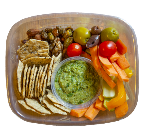 vegan snack box with green hummus in Des Moines, Iowa