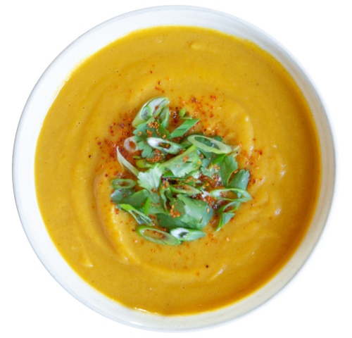 Plant-based vegan vegetarian Sweet Potato Lime Soup in Des Moines, Iowa