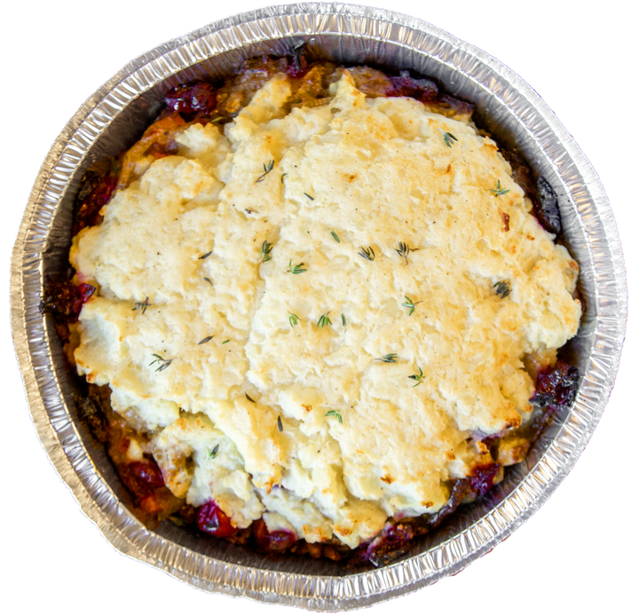 Vegan Shepherd's Pie with cranberries and mashed potatoes in Des Moines, Iowa