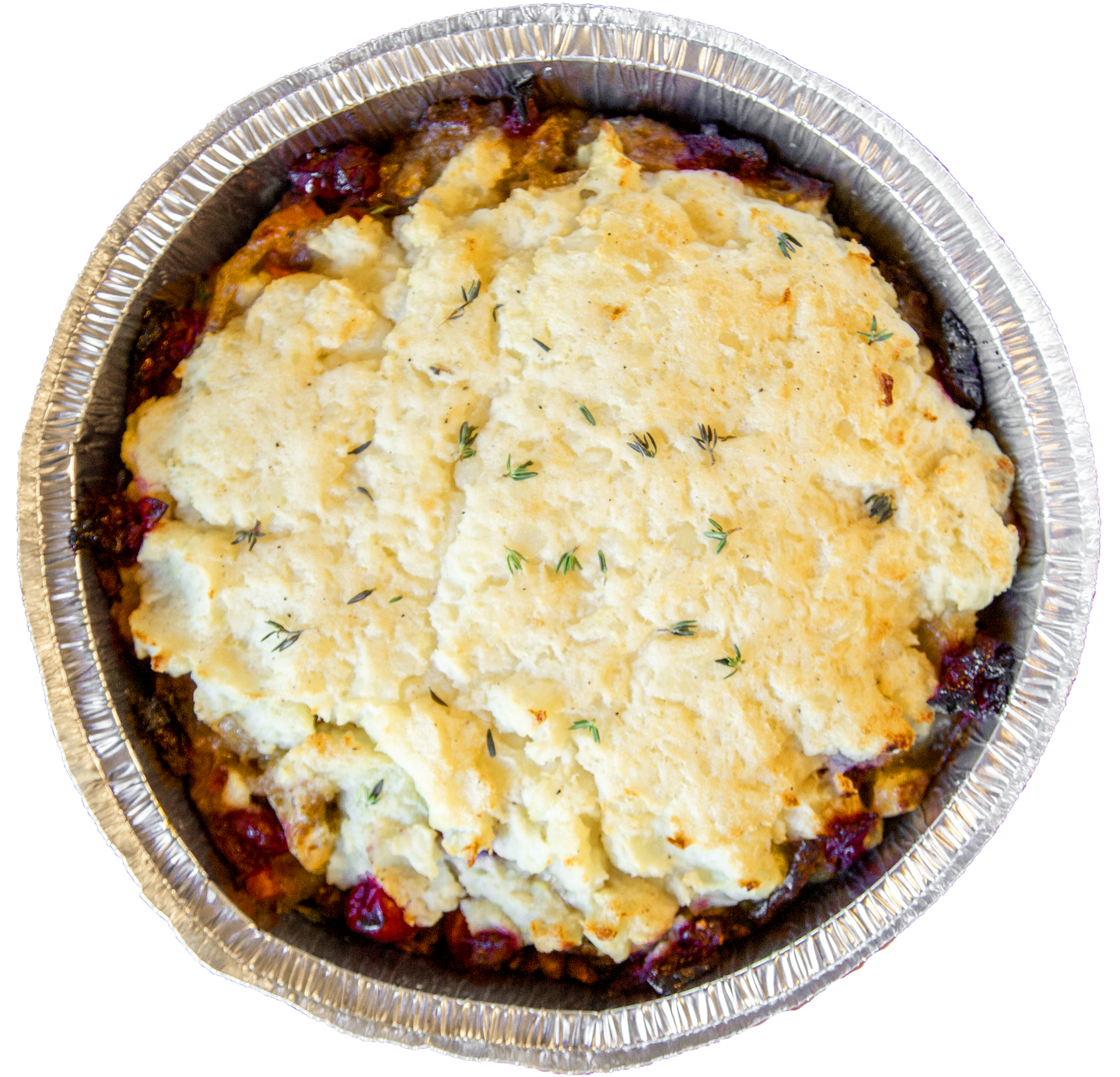 Vegan Shepherd's Pie with cranberries and mashed potatoes in Des Moines, Iowa