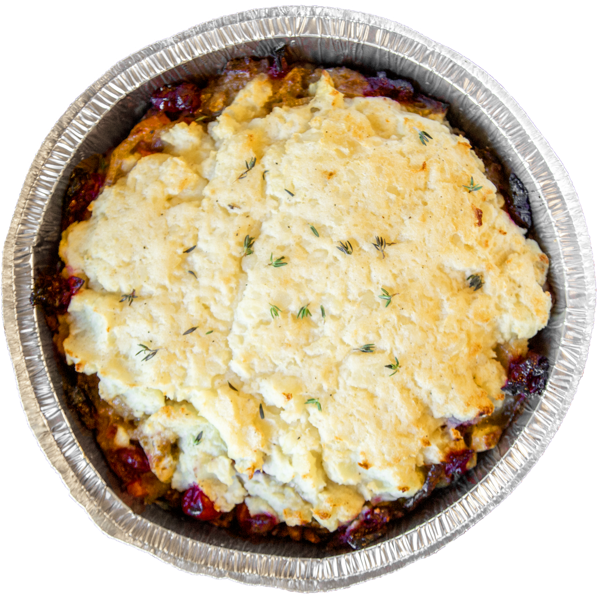 Vegan Shepherd's Pie with cranberries and mashed potatoes in Des Moines, Iowa