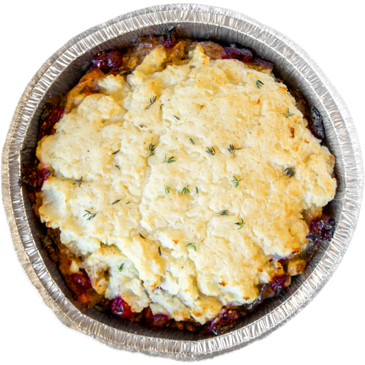 Vegan Shepherd's Pie with cranberries and mashed potatoes in Des Moines, Iowa