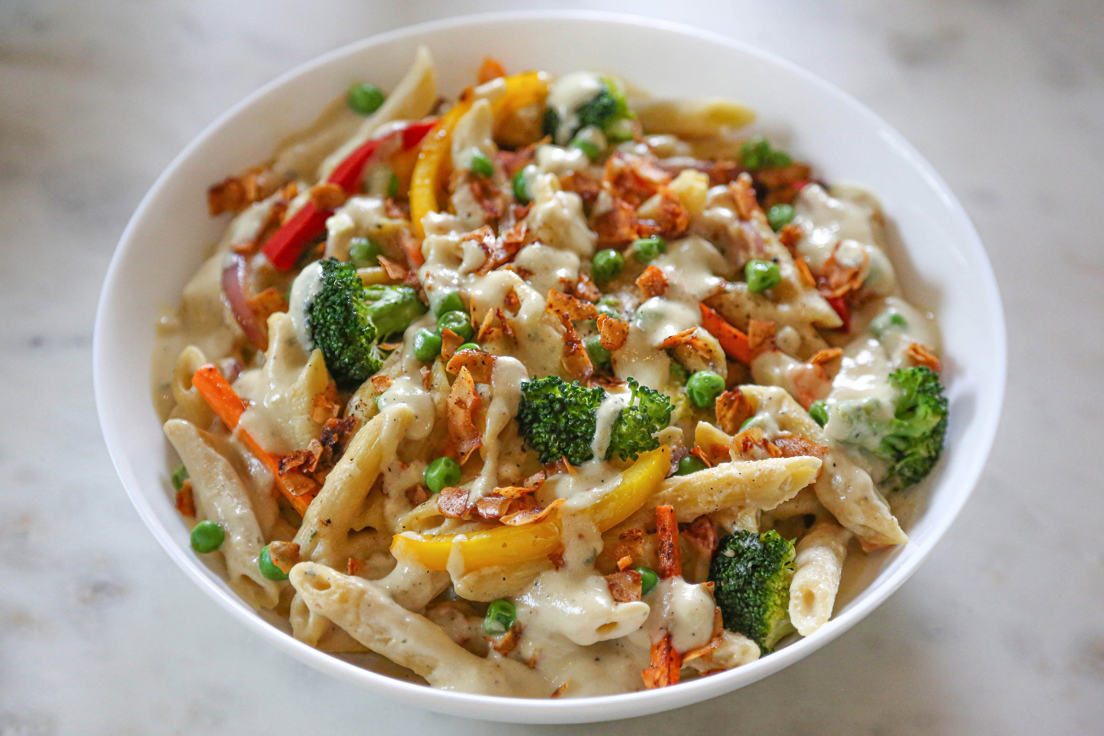Vegan Loaded Veggie Alfredo in Des Moines, Iowa