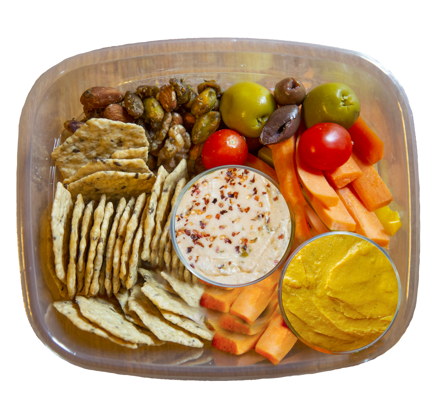 snack box with vegan cheese spreads