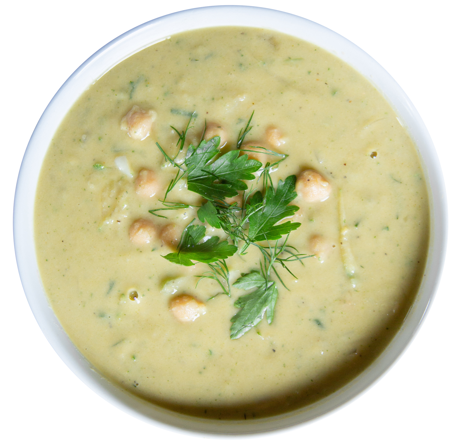 vegan chickpea herb soup in Des Moines, Iowa