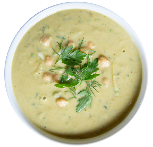 vegan chickpea herb soup in Des Moines, Iowa