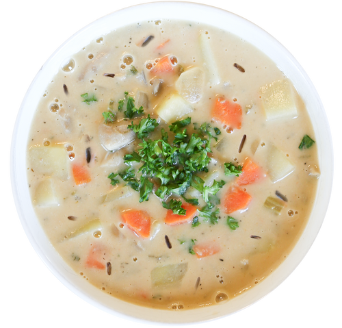 Vegan Creamy Mushroom Potato Soup with Wild Rice in Des Moines, Iowa