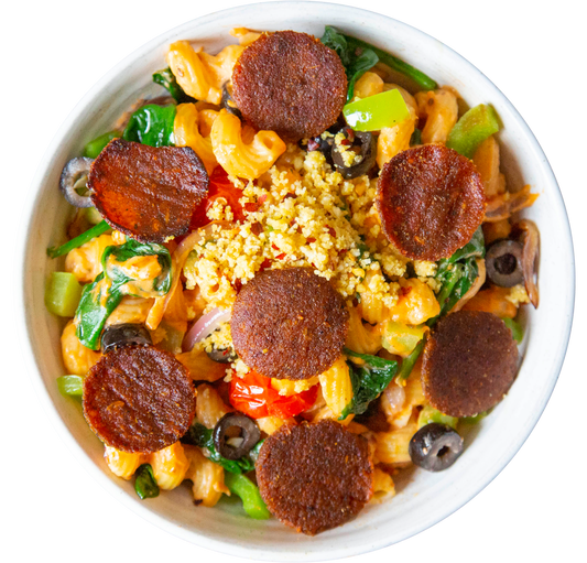 Vegan vegetarian pizza macaroni and cheese in Des Moines, Iowa